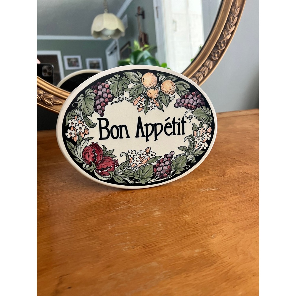 Santa Barbara Ceramic Design Bon Appetit Vintage 1992 Fruit Plaque 8x6 Sign
